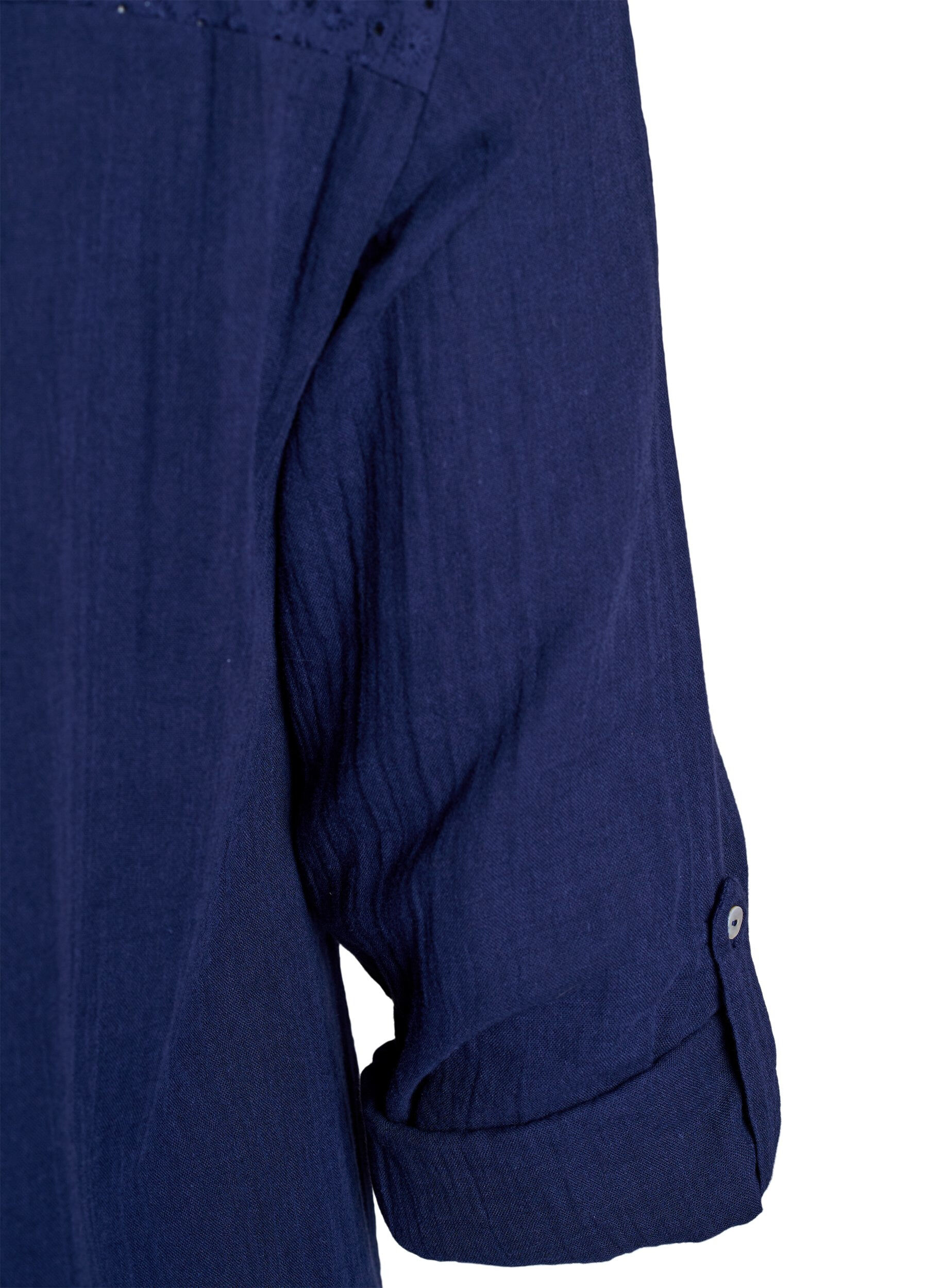 ZizziTunika i bomuldsmusselin med broderi anglaise, Bl&aring;, Packshot image number 3