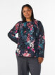 Blomstret bluse med v&aelig;vet struktur, Sort, Model image number 0