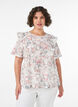 Bluse i bomuld med broderie anglaise og fl&aelig;ser, Lyser&oslash;d, Model image number 0