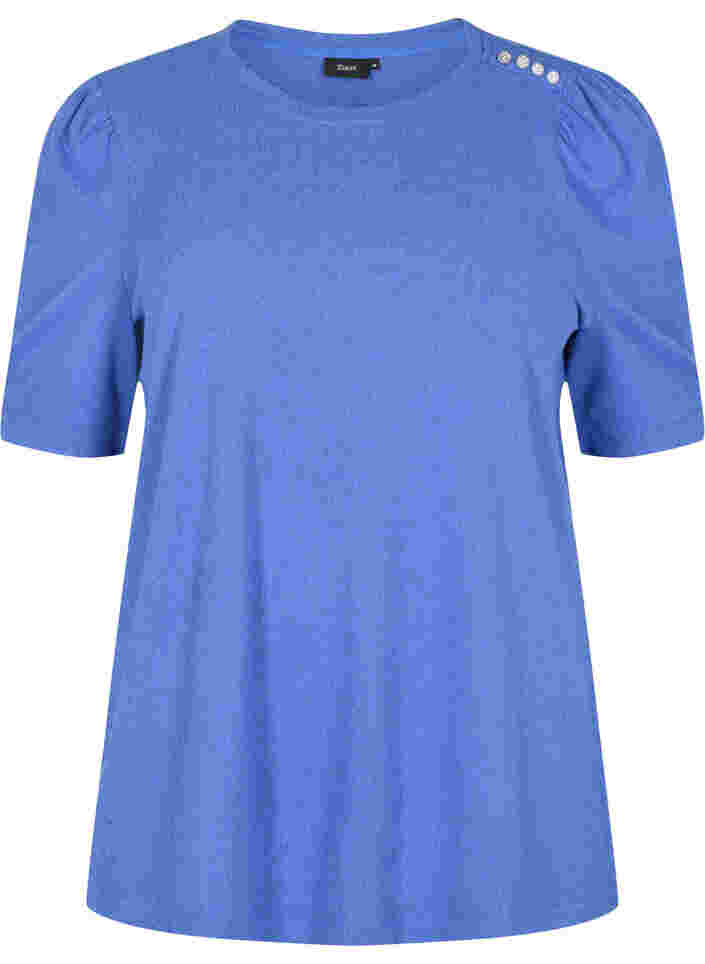 Bluse med korte pufærmer, Dazzling Blue Mel., Packshot image number 0