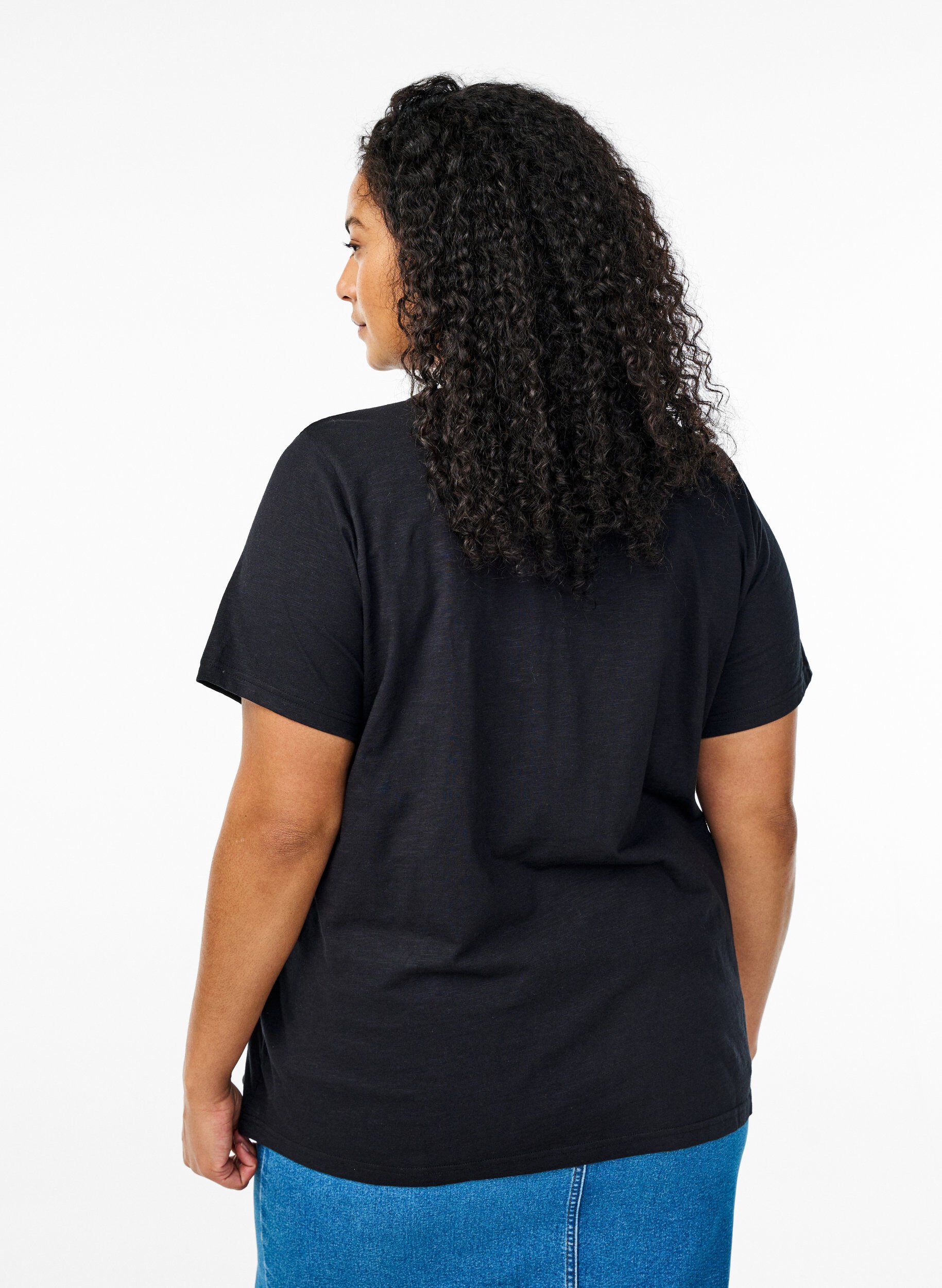 ZizziT-shirt med knapdetalje, Sort, Model image number 2