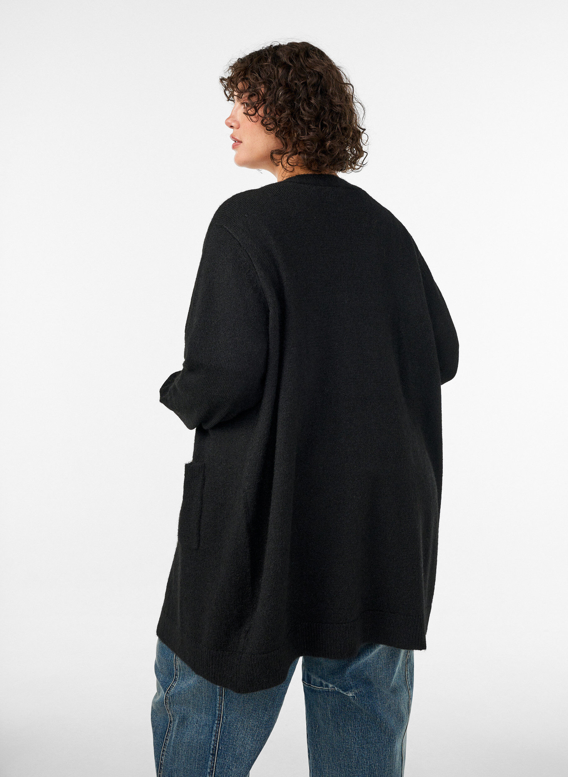ZizziLang cardigan med lommer, Sort, Model image number 2