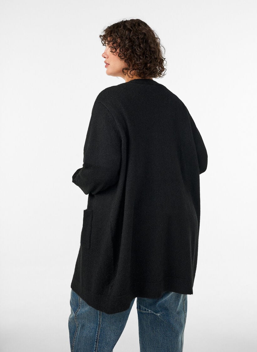 Lang cardigan med lommer, Sort, Model image number 2