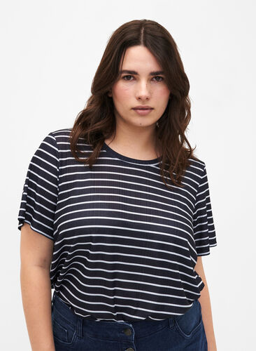 FLASH - T-shirt med striber, Night S. W. Stripe, Model image number 0