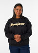 Sweatshirt med tekstmotiv i boucl&eacute;, Sort, Model image number 0