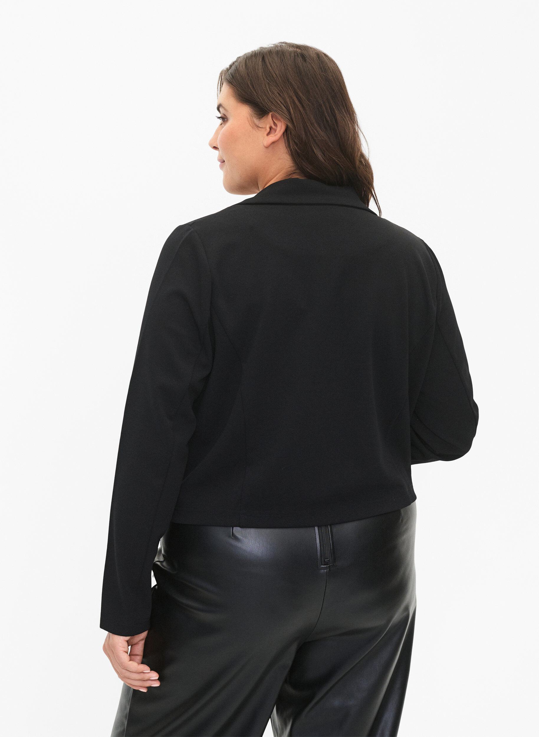 Zizzi Kort blazer med knap, Black, Model image number 1