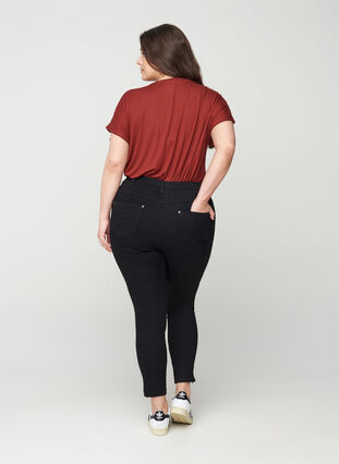 Cropped Amy jeans med høj talje og lynlås, Black, Model image number 1
