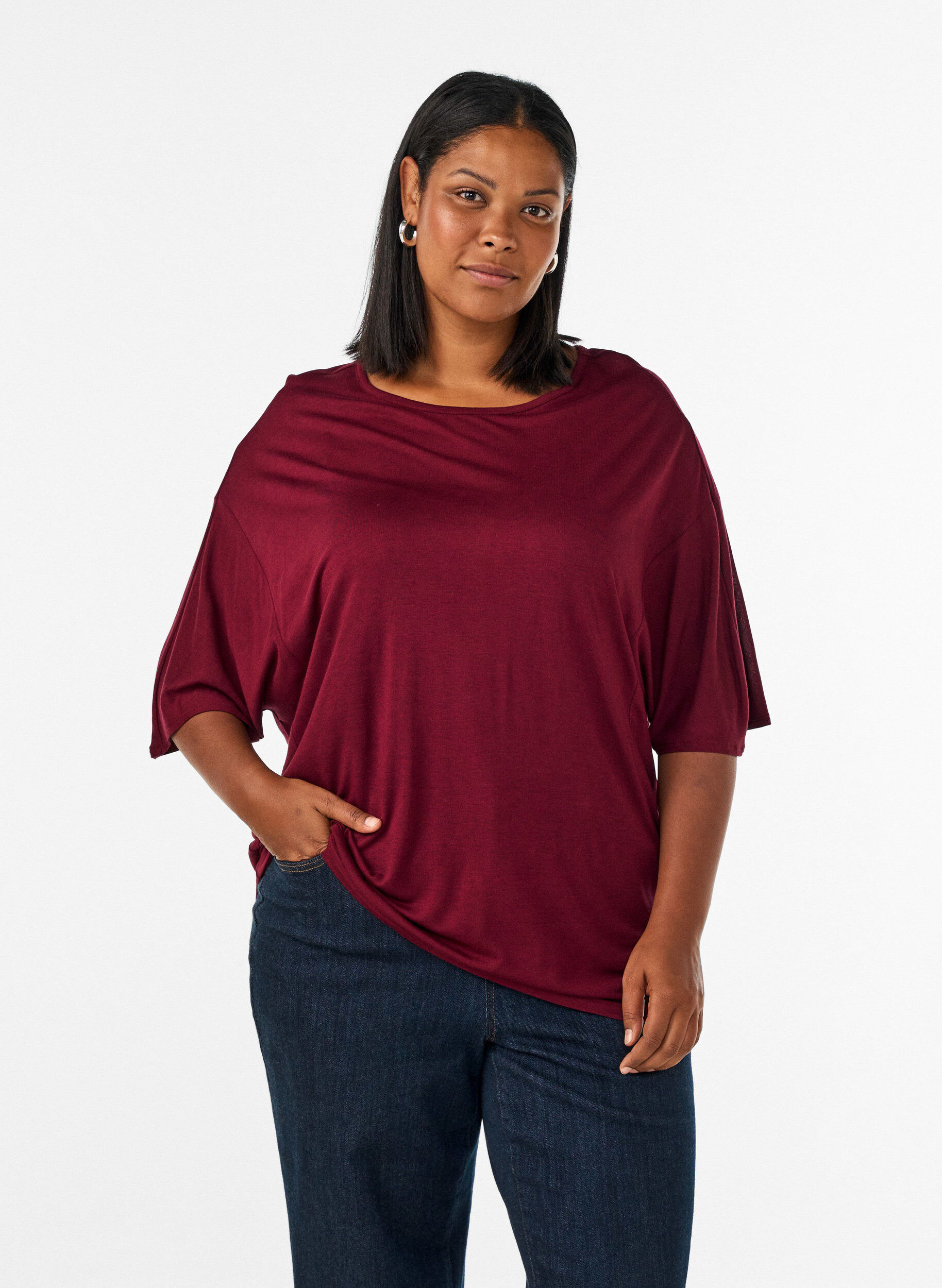 ZizziL&oslash;s T-shirt i viskosejersey, R&oslash;d, Model image number 0