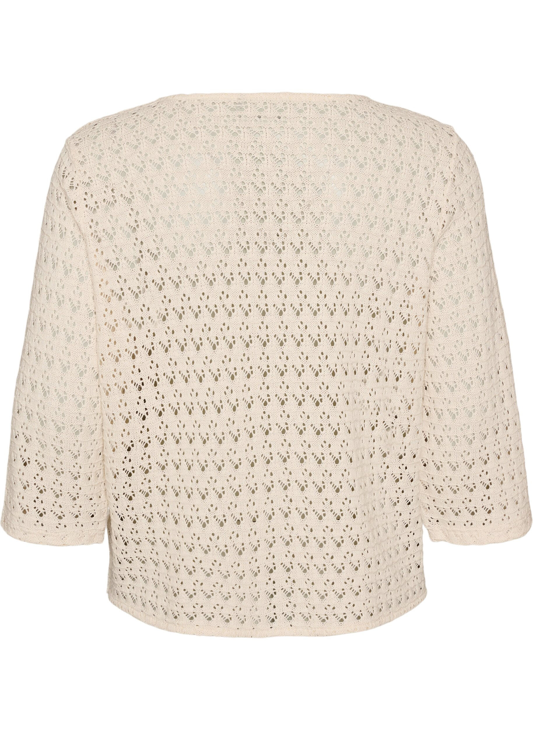 ZizziStrikket cardigan med hulm&oslash;nster og V-udsk&aelig;ring, Beige, Packshot image number 1