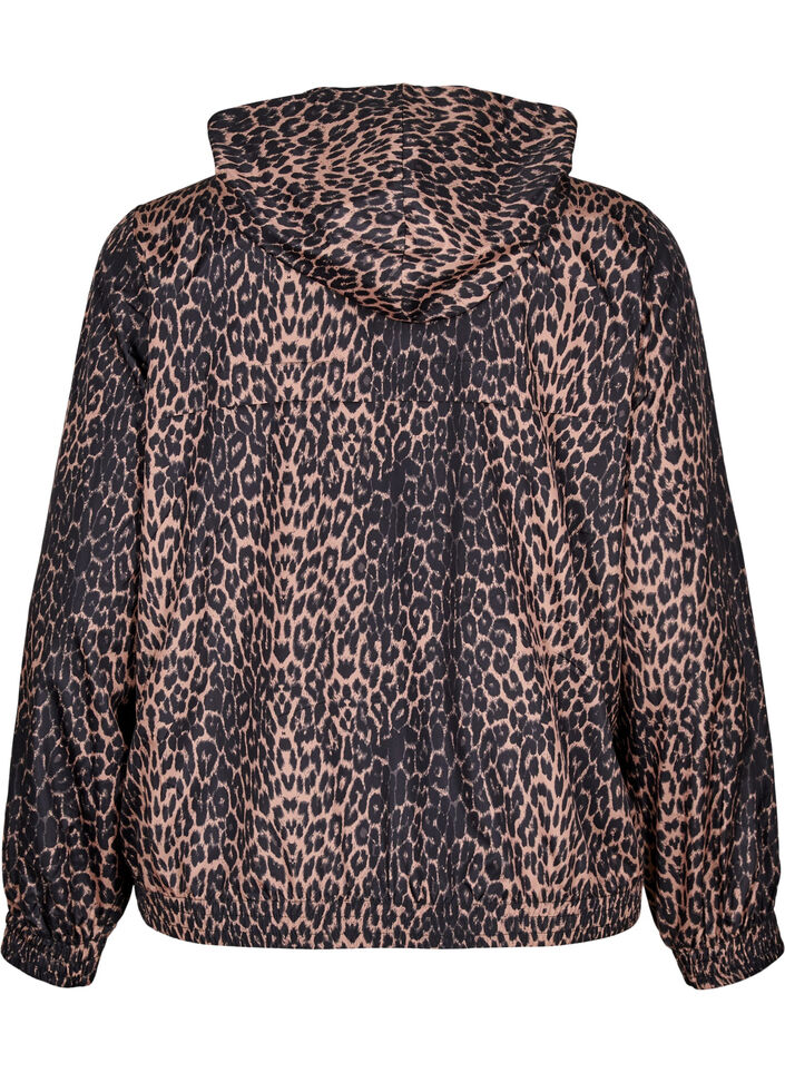 Sportsjakke med leopardprint og hætte, Brun, Packshot image number 1