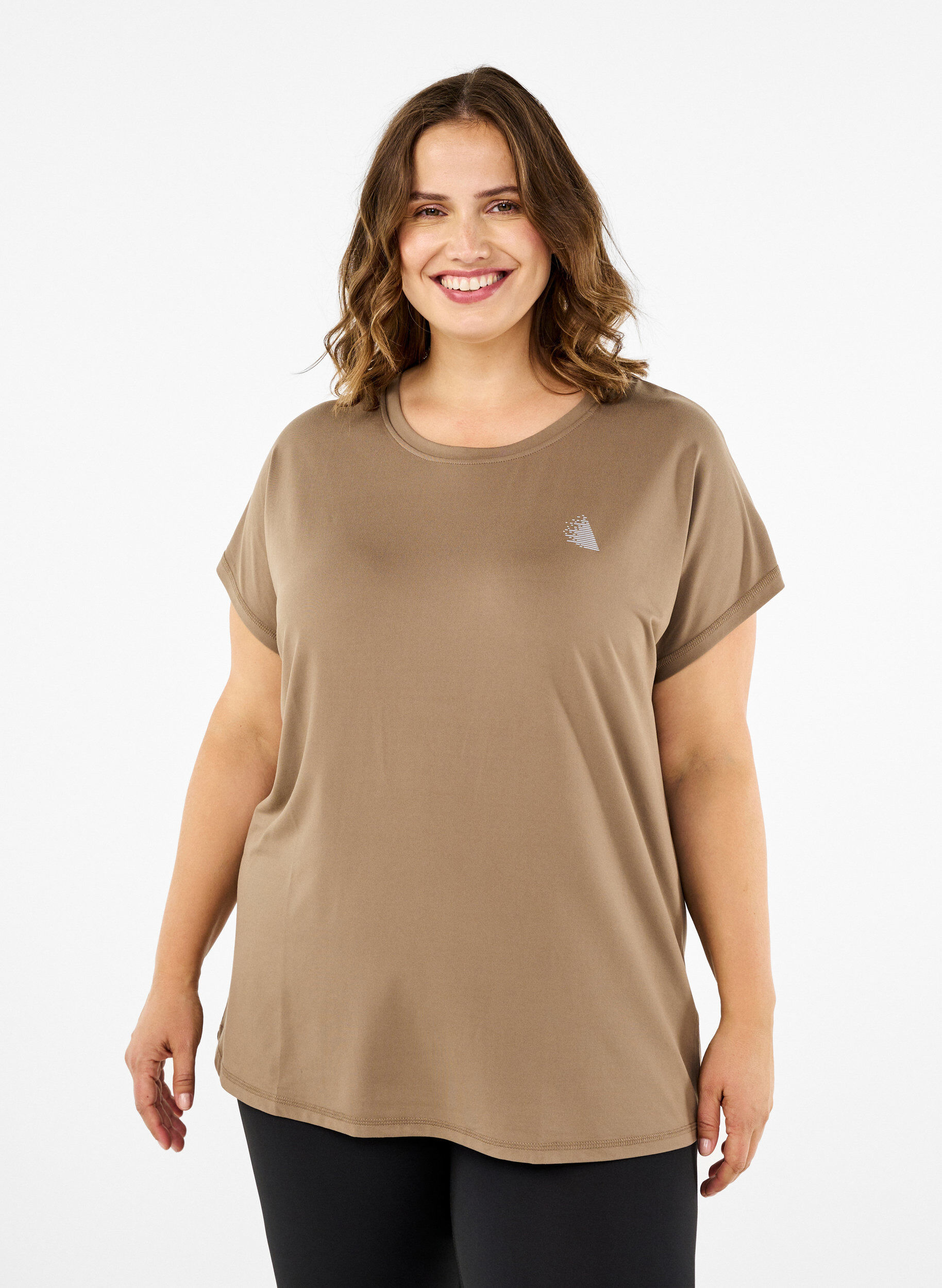 Zizzi Ensfarvet tr&aelig;nings t-shirt, Beige, Model image number 0
