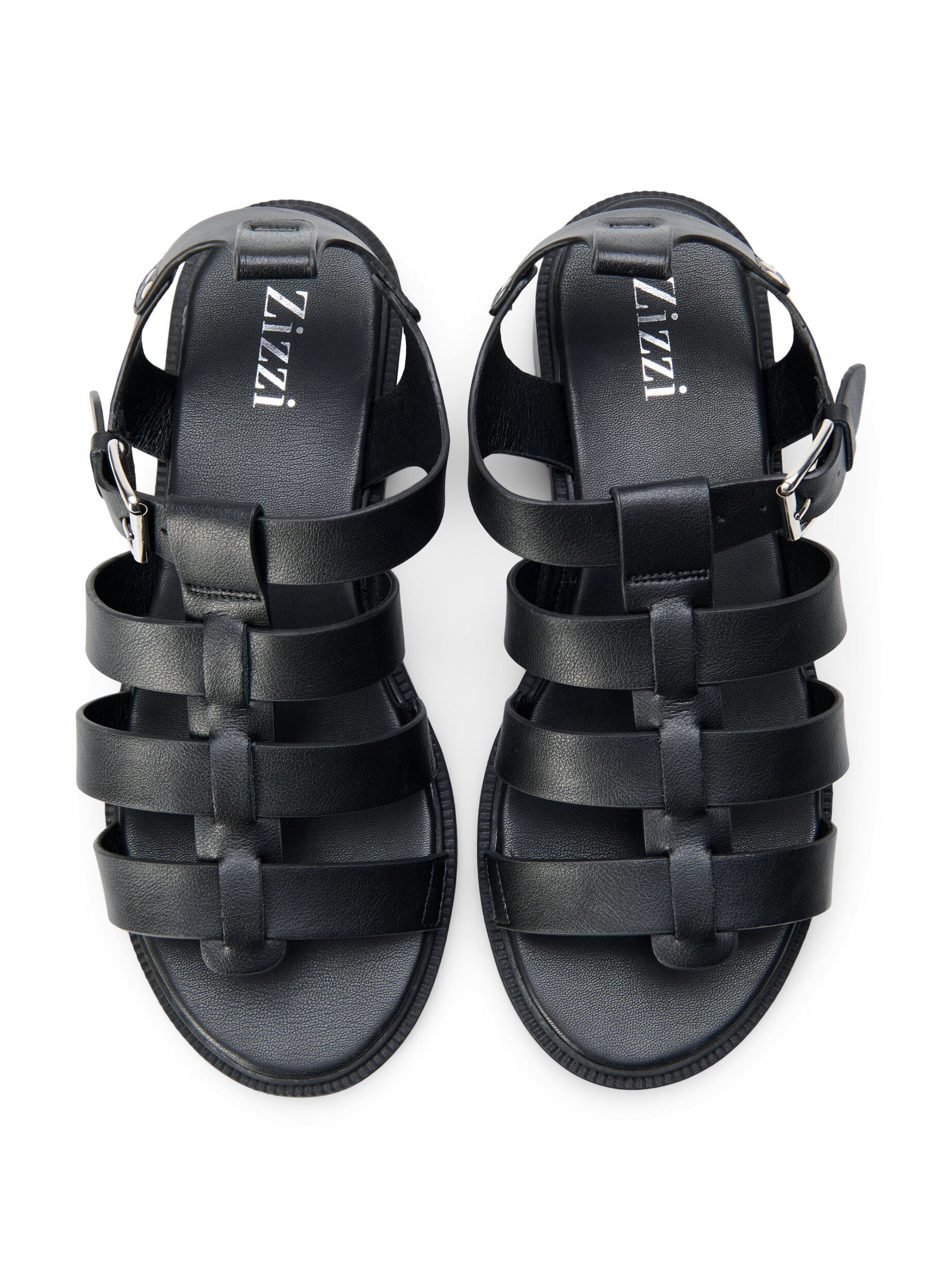 Zizzi Wide fit - L&aelig;der sandal, Sort, Packshot image number 2
