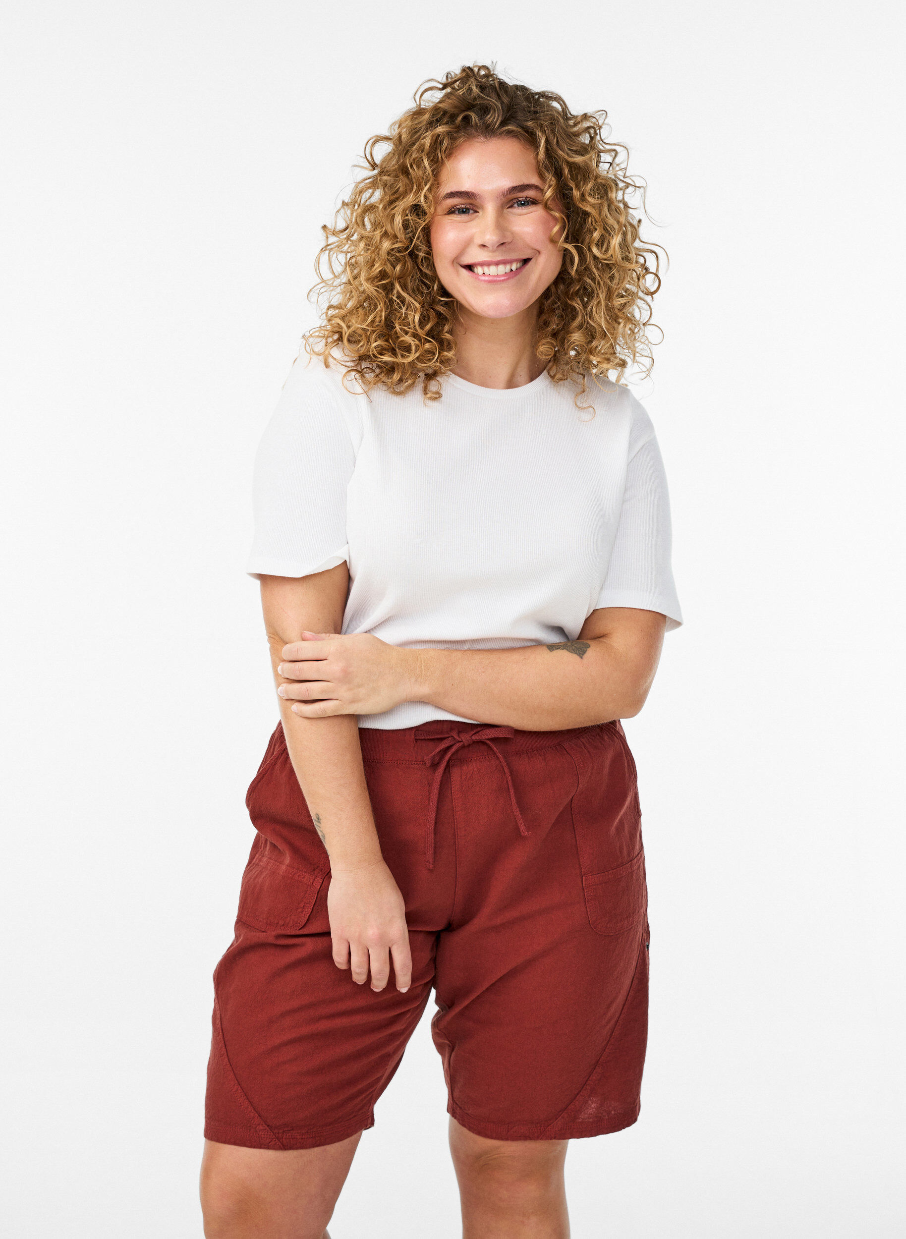 L&oslash;se shorts i bomuld med lommer, R&oslash;d, Model