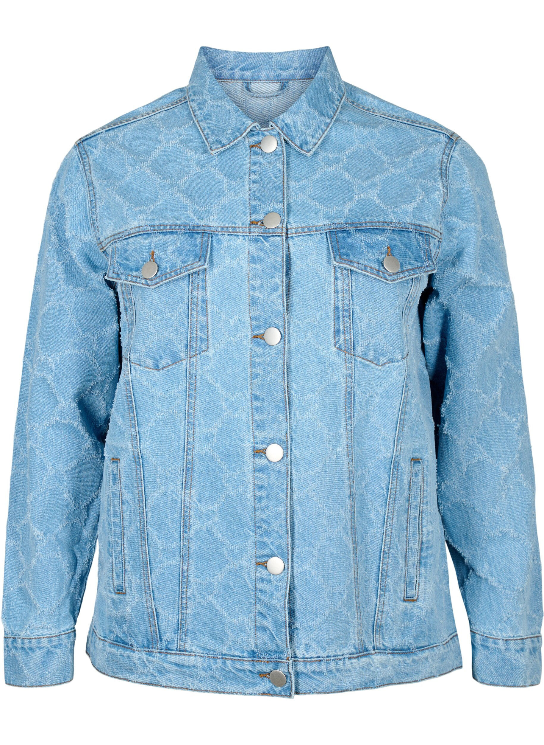 Zizzi Denimjakke med destroy m&oslash;nster , Blue denim, Packshot image number 0