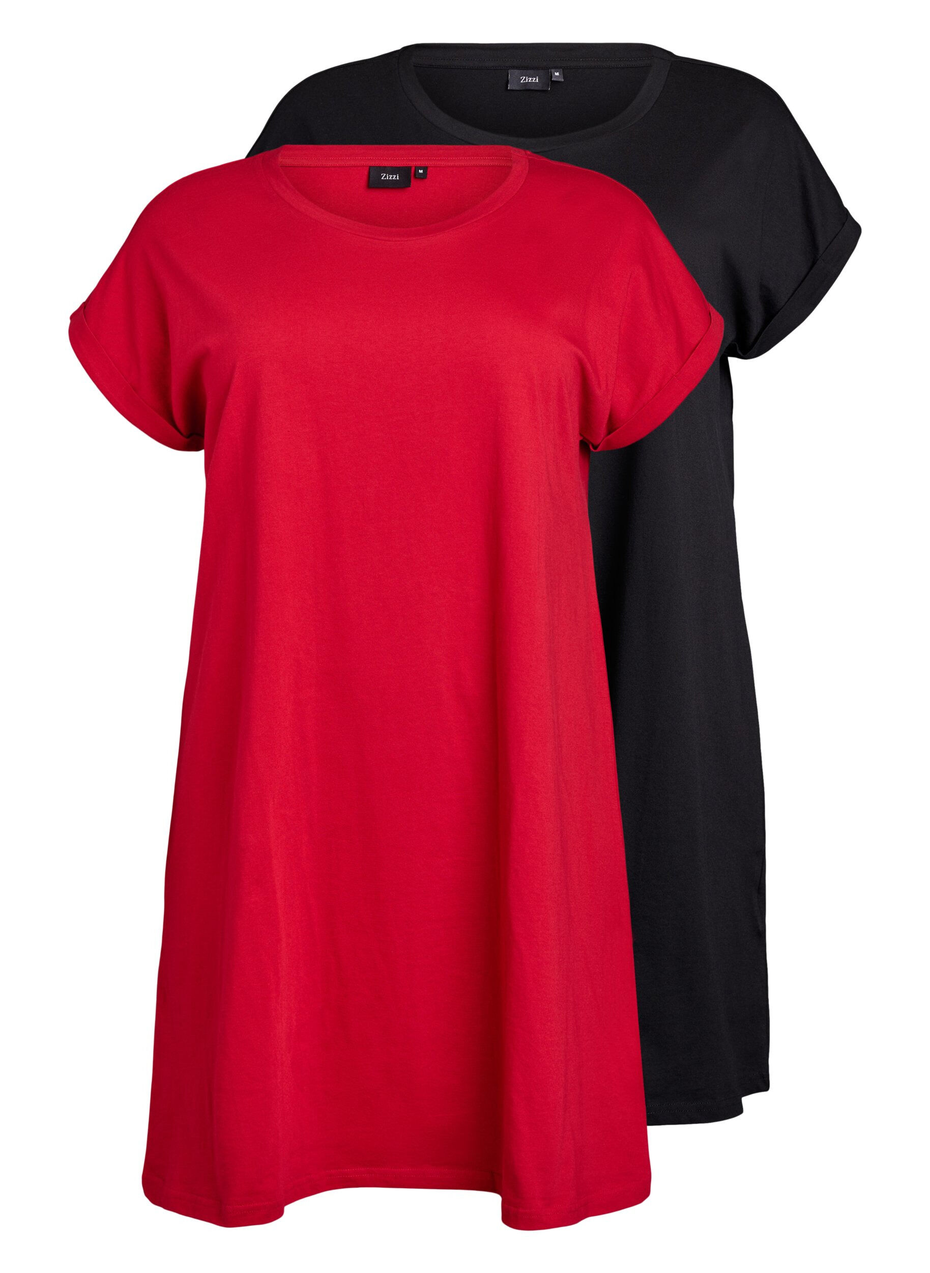 Zizzi2-pak t-shirt kjole med korte &aelig;rmer, R&oslash;d, Packshot image number 0