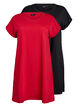 2-pak t-shirt kjole med korte &aelig;rmer, R&oslash;d, Packshot image number 0