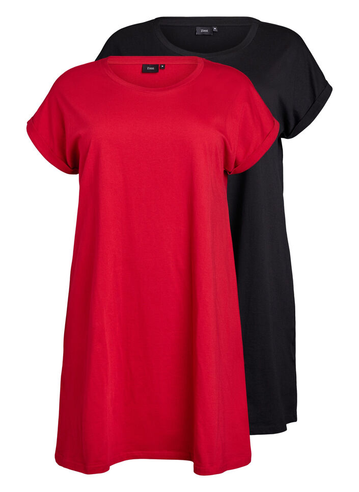 2-pak t-shirt kjole med korte &aelig;rmer, R&oslash;d, Packshot image number 0