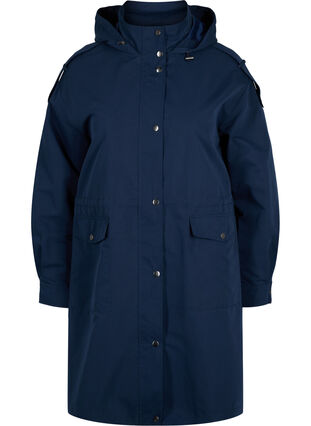 Parka jakke med hætte og lommer, Navy Blazer, Packshot image number 0