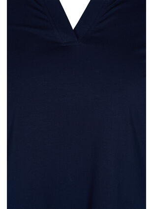 Ensfarvet bomulds bluse med 3/4 ærmer og slids, Night Sky, Packshot image number 2