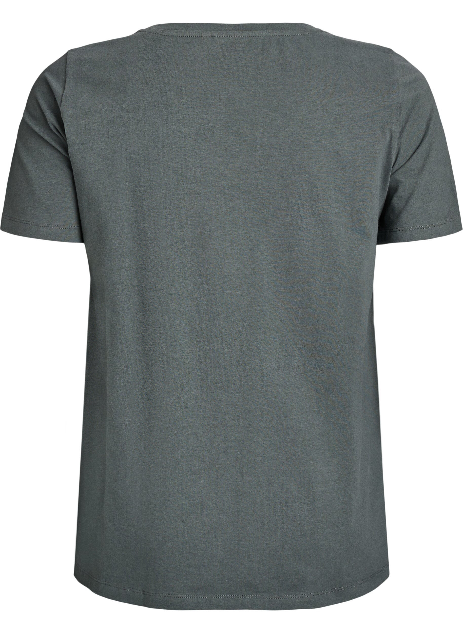 Zizzi Ensfarvet basis t-shirt i bomuld, Gr&oslash;n, Packshot image number 1