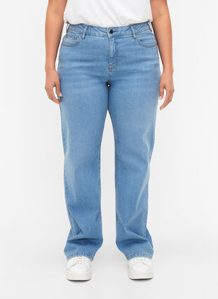 Højtaljede Gemma jeans med straight fit, Light blue, Model image number 2
