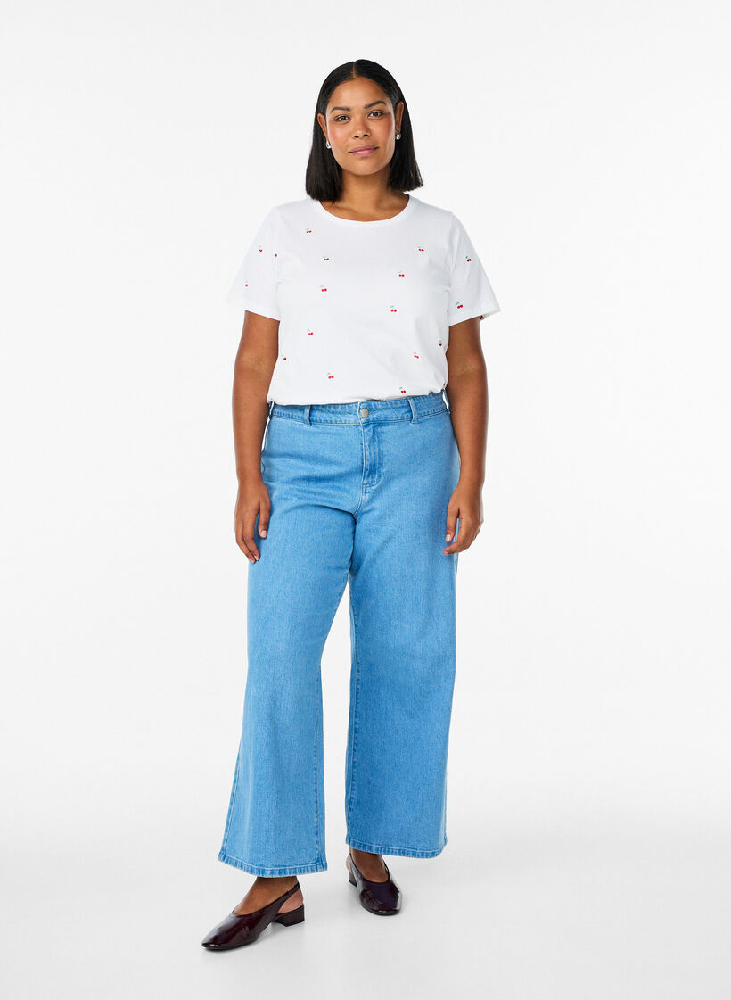 T-shirt i &oslash;kologisk bomuld med broderede motiver, Hvid, Model image number 1