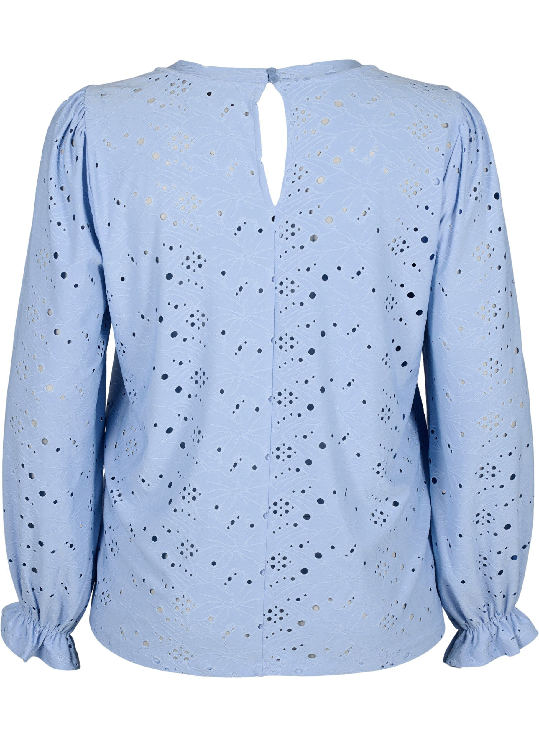 Zizzi Lang&aelig;rmet bluse med hulm&oslash;nster, Serenity, Packshot image number 1