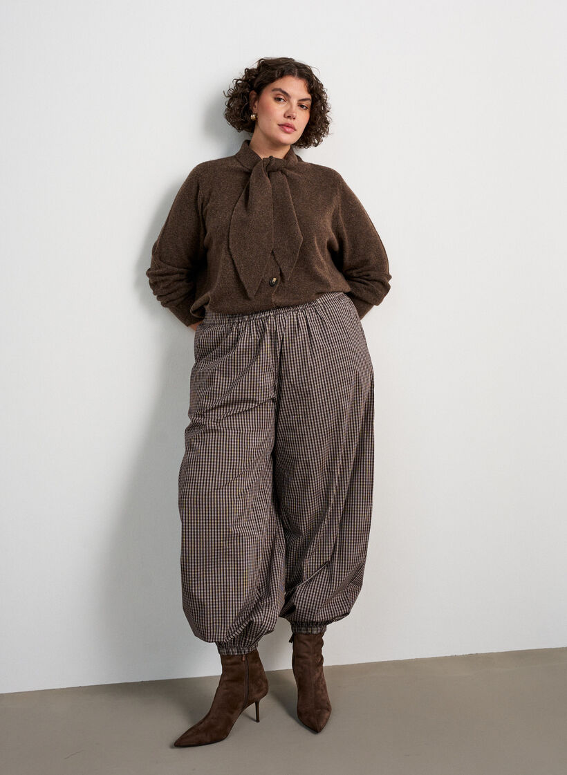 Cardigan med sl&oslash;jfeb&aring;nd og knapper, Brun, Model image number 1