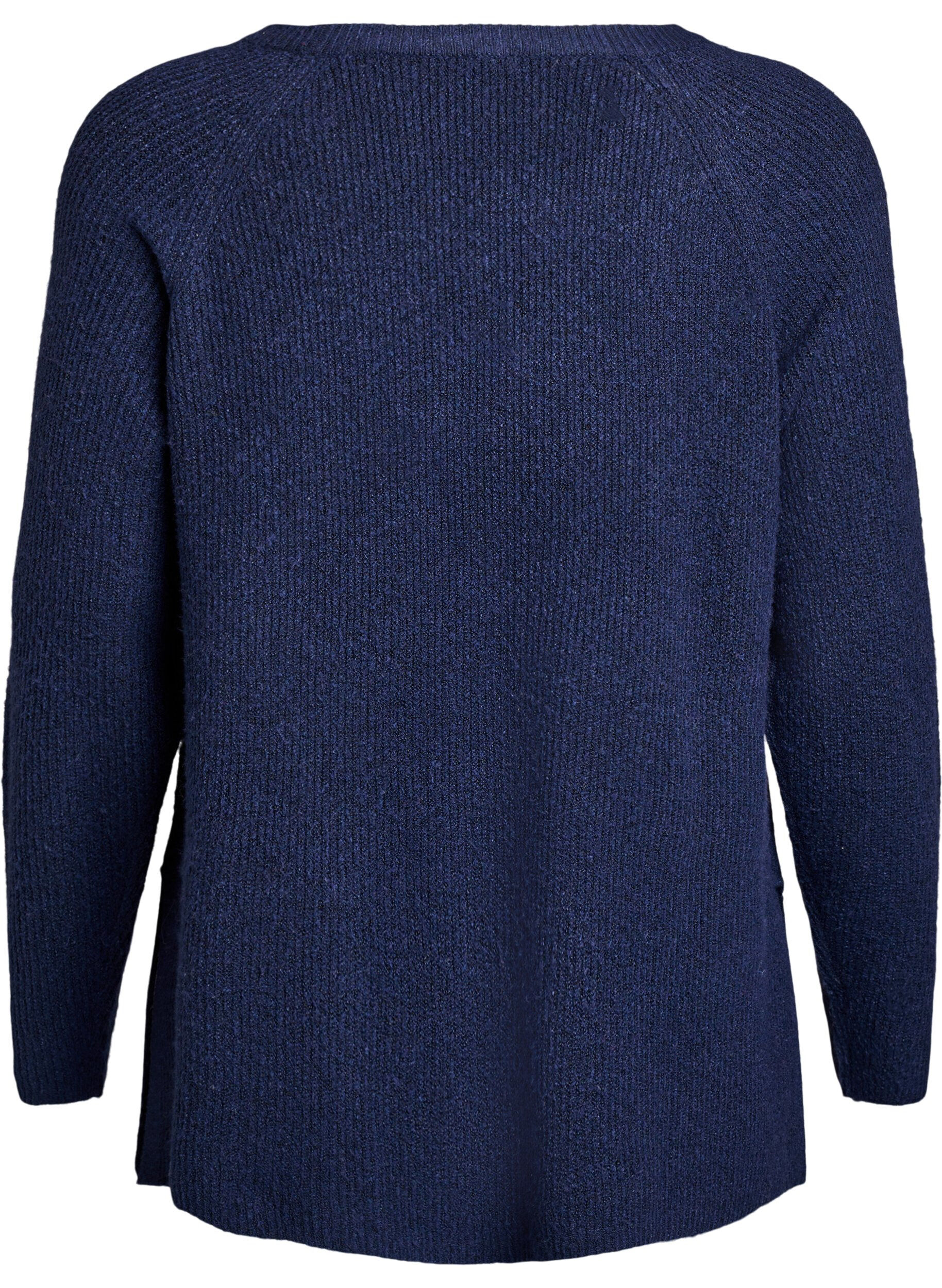 ZizziStrikbluse med diagonalt m&oslash;nster og raglan&aelig;rmer, Bl&aring;, Packshot image number 1