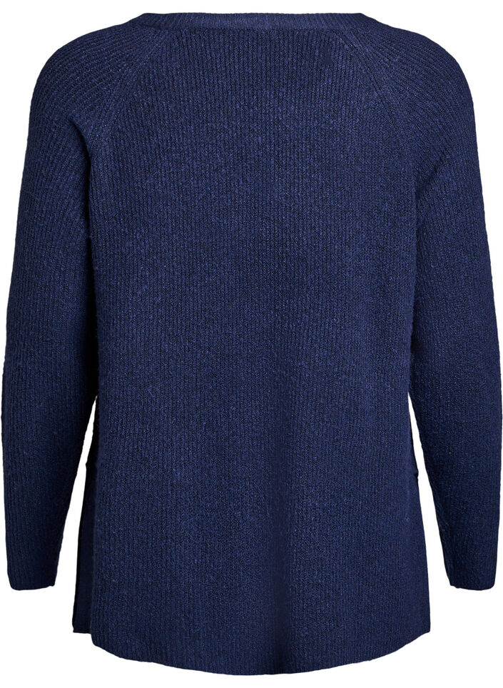 Strikbluse med diagonalt m&oslash;nster og raglan&aelig;rmer, Bl&aring;, Packshot image number 1