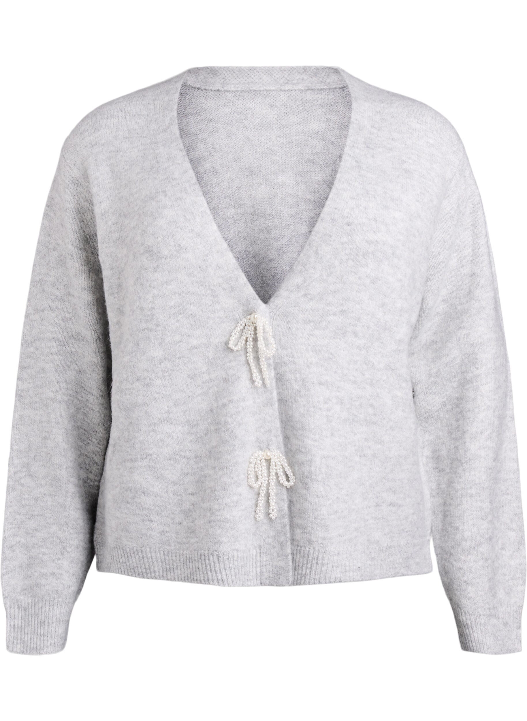 Zizzi Strikcardigan med perlesl&oslash;jfer, Gr&aring;, Packshot image number 0