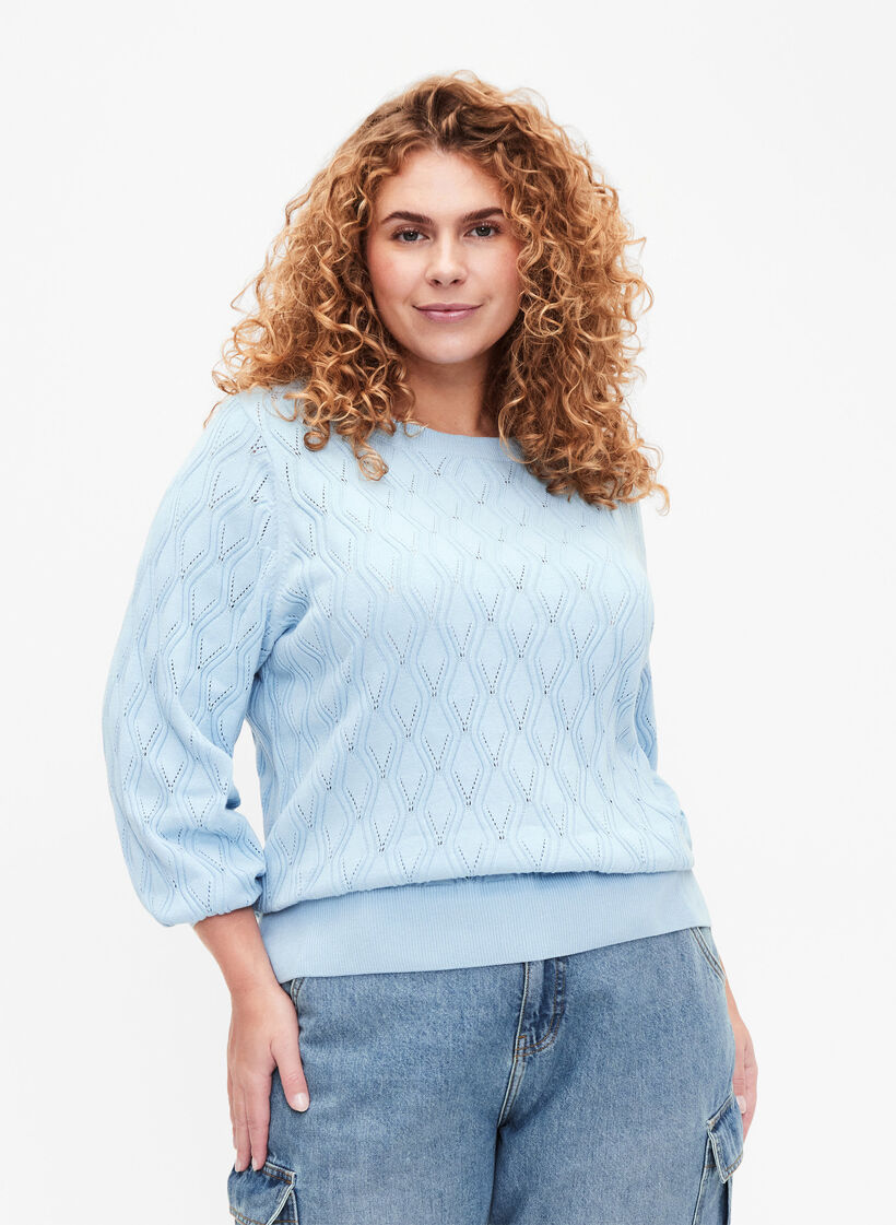 Strikbluse med hulmønster og bådudskæring, Blue Bell, Model image number 0