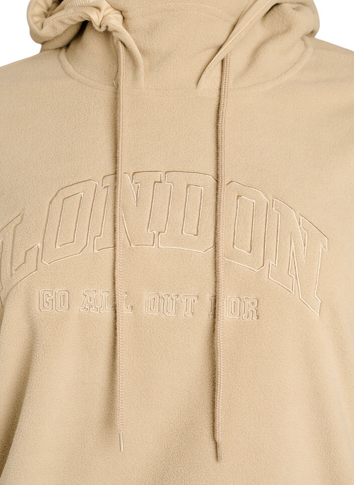 Fleecehoodie med h&oslash;j hals og broderet tekst, Beige, Packshot image number 2