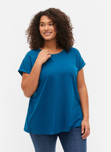 Kortærmet t-shirt i bomuldsblanding, Petrol Blue, Model image number 0