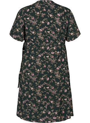 Wrap kjole korte ærmer, Green w. rose, Packshot image number 1