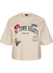 T-shirt med tekstprint og badges, Beige, Packshot image number 0
