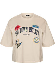 T-shirt med tekstprint og badges, Beige