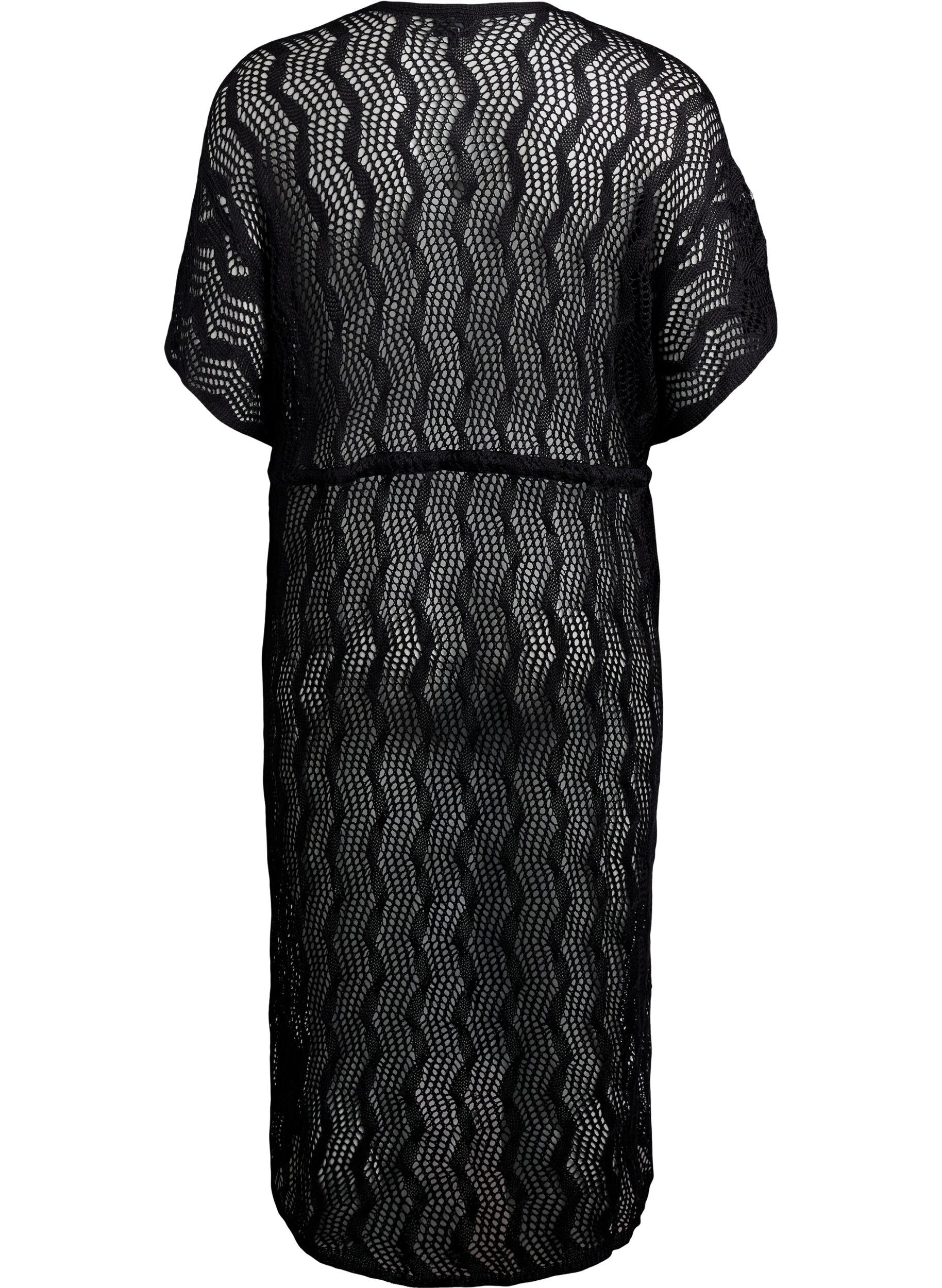 Zizzi Strand kimono med bindeb&aring;nd, Sort, Packshot image number 1