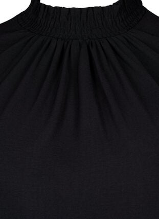 Ensfarvet smockbluse med lange ærmer, Black, Packshot image number 2