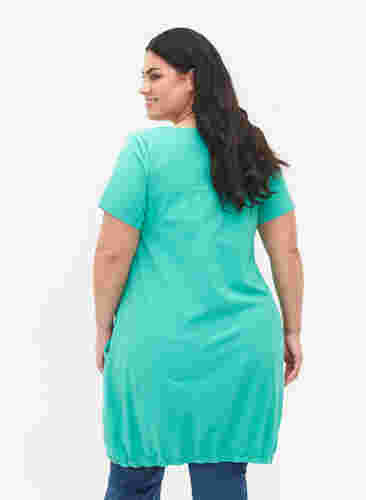 Kortærmet kjole i bomuld, Aqua Green, Model image number 1