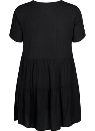 Kortærmet viskose kjole med a-form, Black, Packshot image number 1