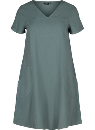 Kortærmet kjole i bomuld, Balsam Green, Packshot image number 0