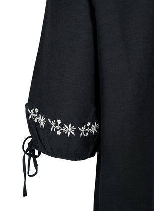 Broderet bluse i bomuldsmix med hør, Black W. EMB, Packshot image number 3