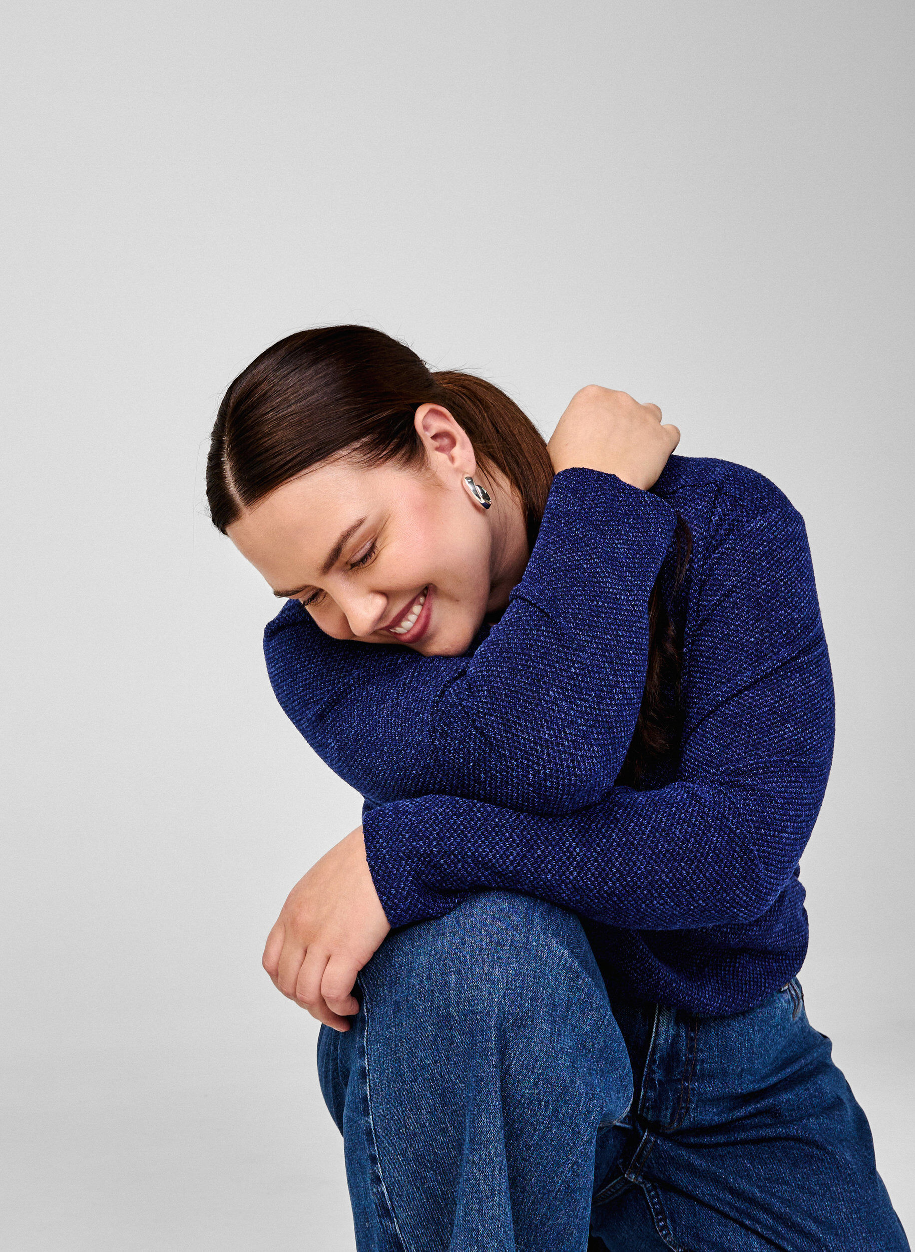 Zizzi Meleret bluse med rund hals og lange &aelig;rmer, Sodalite Blue, Image image number 0