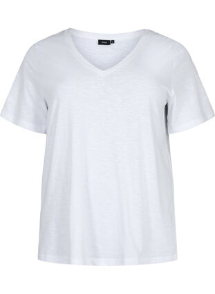 Kortærmet basis t-shirt med v-hals, Bright White, Packshot image number 0