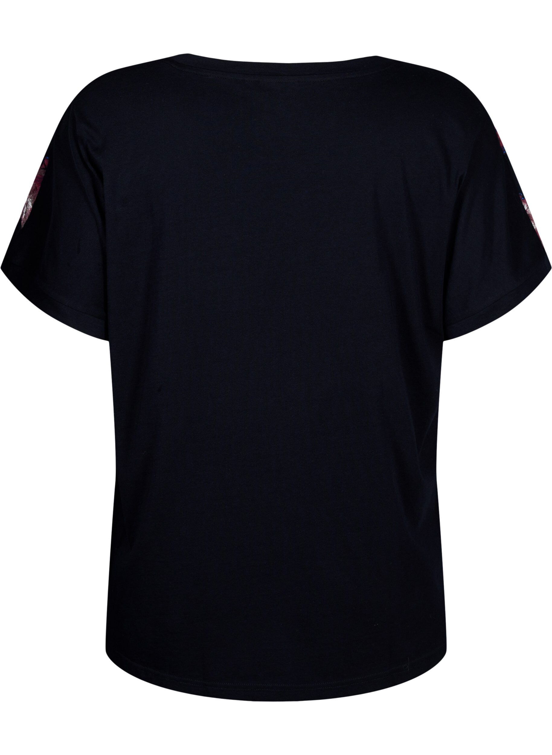 Zizzi L&oslash;s t-shirt med blomsterprint, Black Purple Fl. AOP, Packshot image number 1