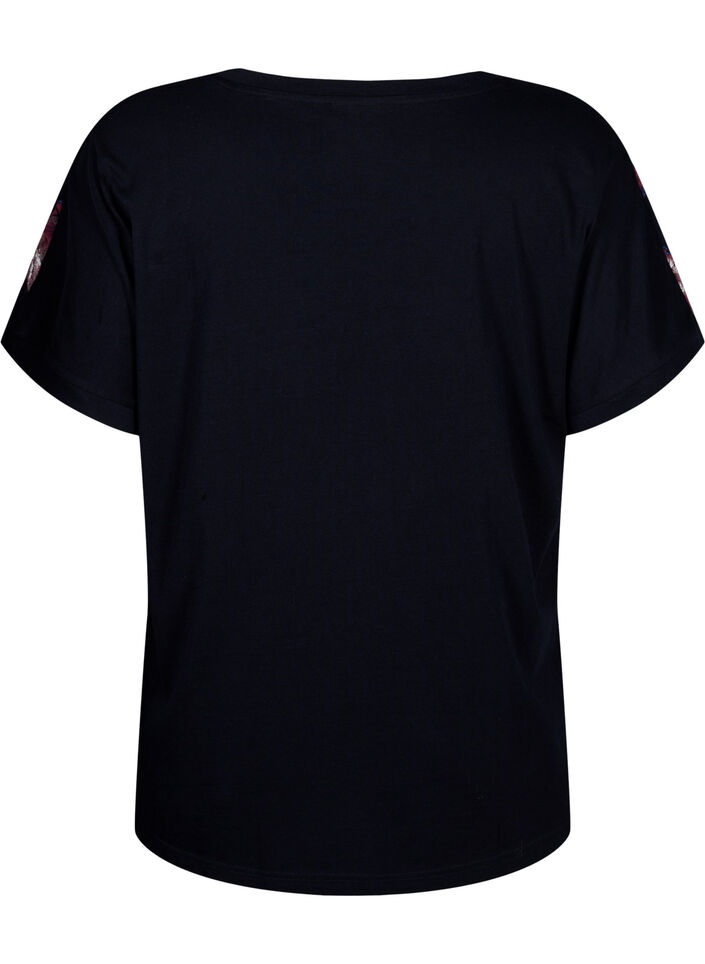 L&oslash;s t-shirt med blomsterprint, Black Purple Fl. AOP, Packshot image number 1