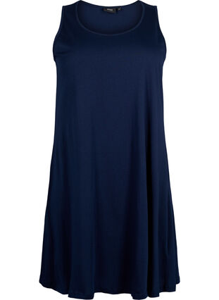 Ærmeløs bomulds kjole med a-shape, Navy Blazer solid, Packshot image number 0