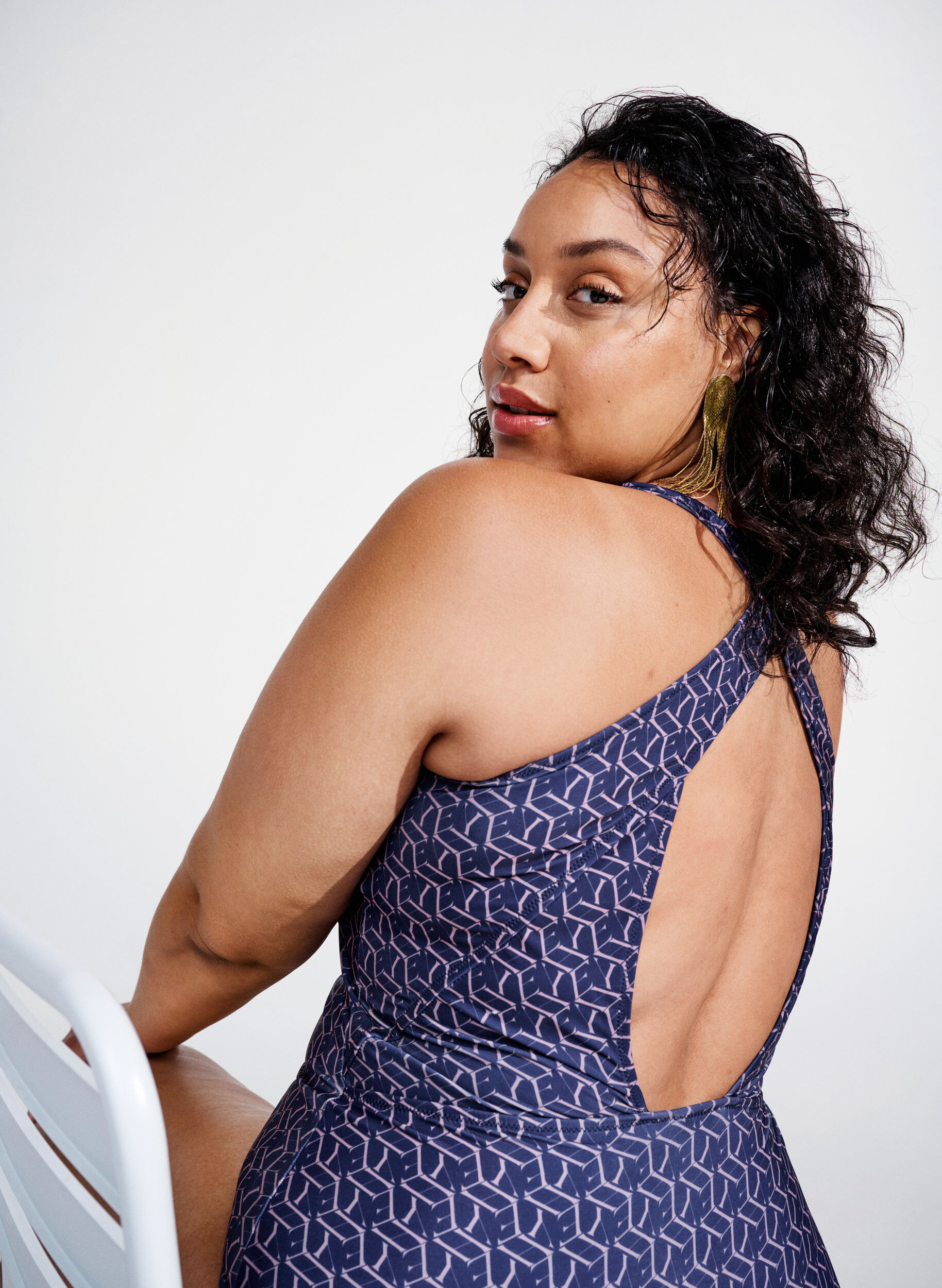 Zizzi Badedragt med print og krydset ryg, Text Print, Image image number 1