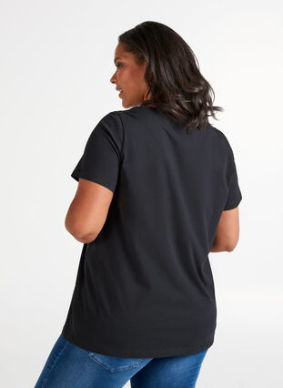 Kortærmet bomulds t-shirt med tryk, Black, Model image number 1